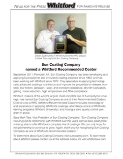 Sun Coating Company named a Whitford Recommended Coater